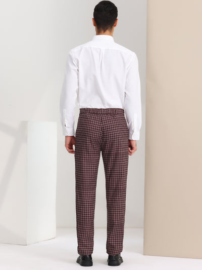 Men's Business Plaid Lightweight Regular Fit Flat Front Checked Pants