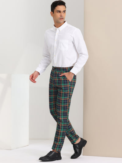 Men's Business Plaid Lightweight Regular Fit Flat Front Checked Pants