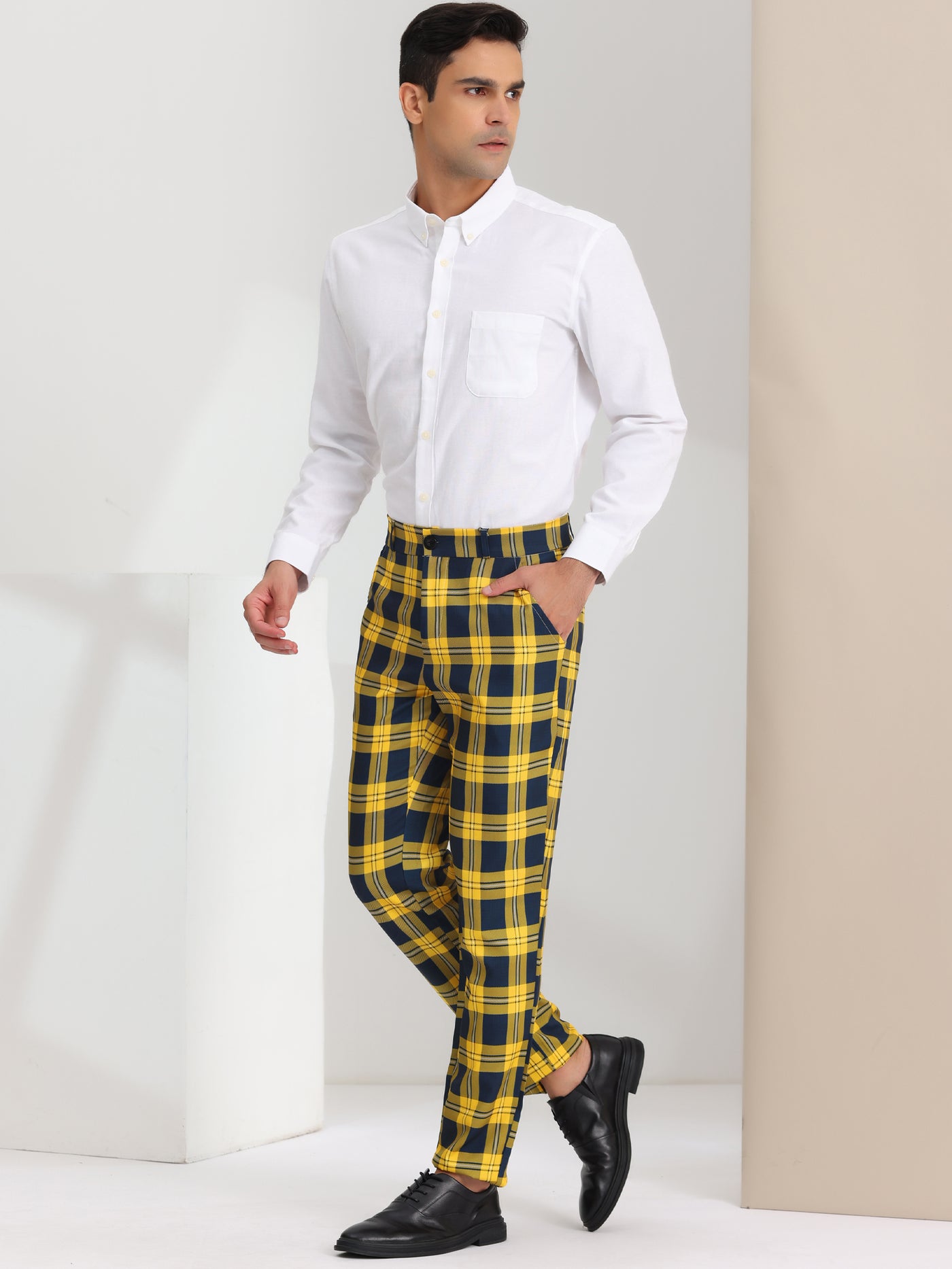 Bublédon Men's Business Plaid Lightweight Regular Fit Flat Front Checked Pants