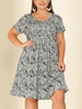 Chic Printed Crew Neck Short Sleeve Plus Size Dress