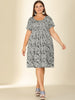 Chic Printed Crew Neck Short Sleeve Plus Size Dress