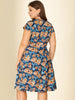 Floral Printed Cap Sleeve V-neck Plus Size Dress