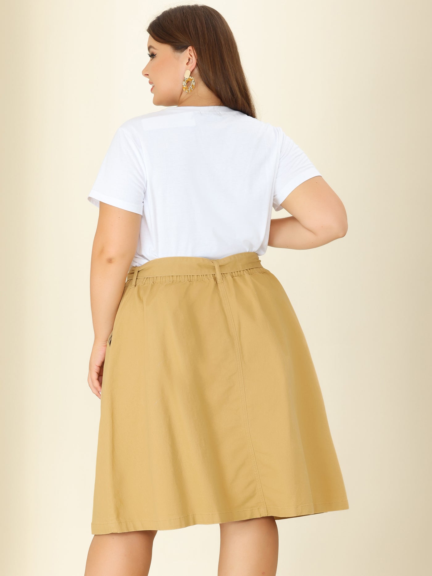 Bublédon A Line Polyester Button Up Plus Size Denim Skirt