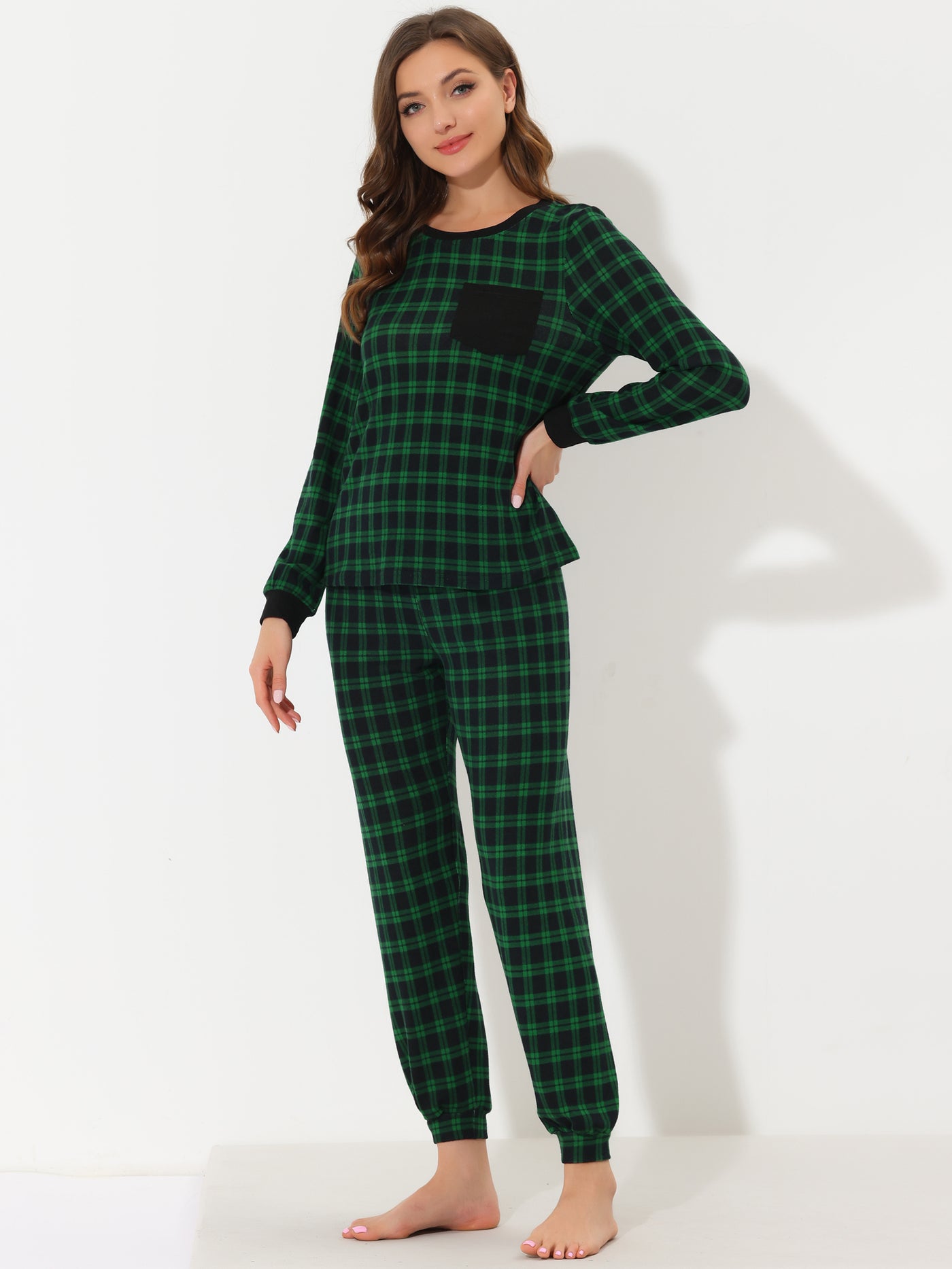 Bublédon Sport H Line Knit Full Length Plaids Lounge Pajama Sets