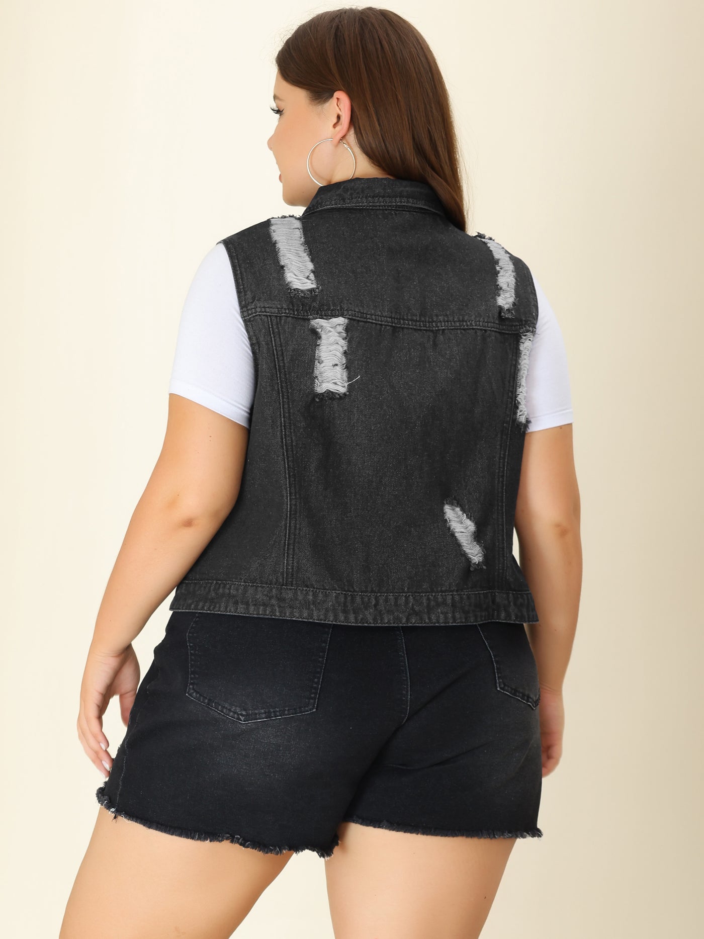 Bublédon Women Plus Size Chest Pockets Single Breasted Denim Vest