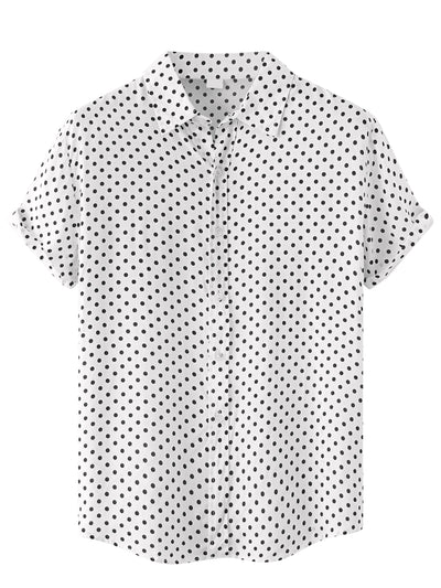 Polka Dots Shirts for Men's Short Sleeves Regular Fit Summer Hawaiian Point Shirt