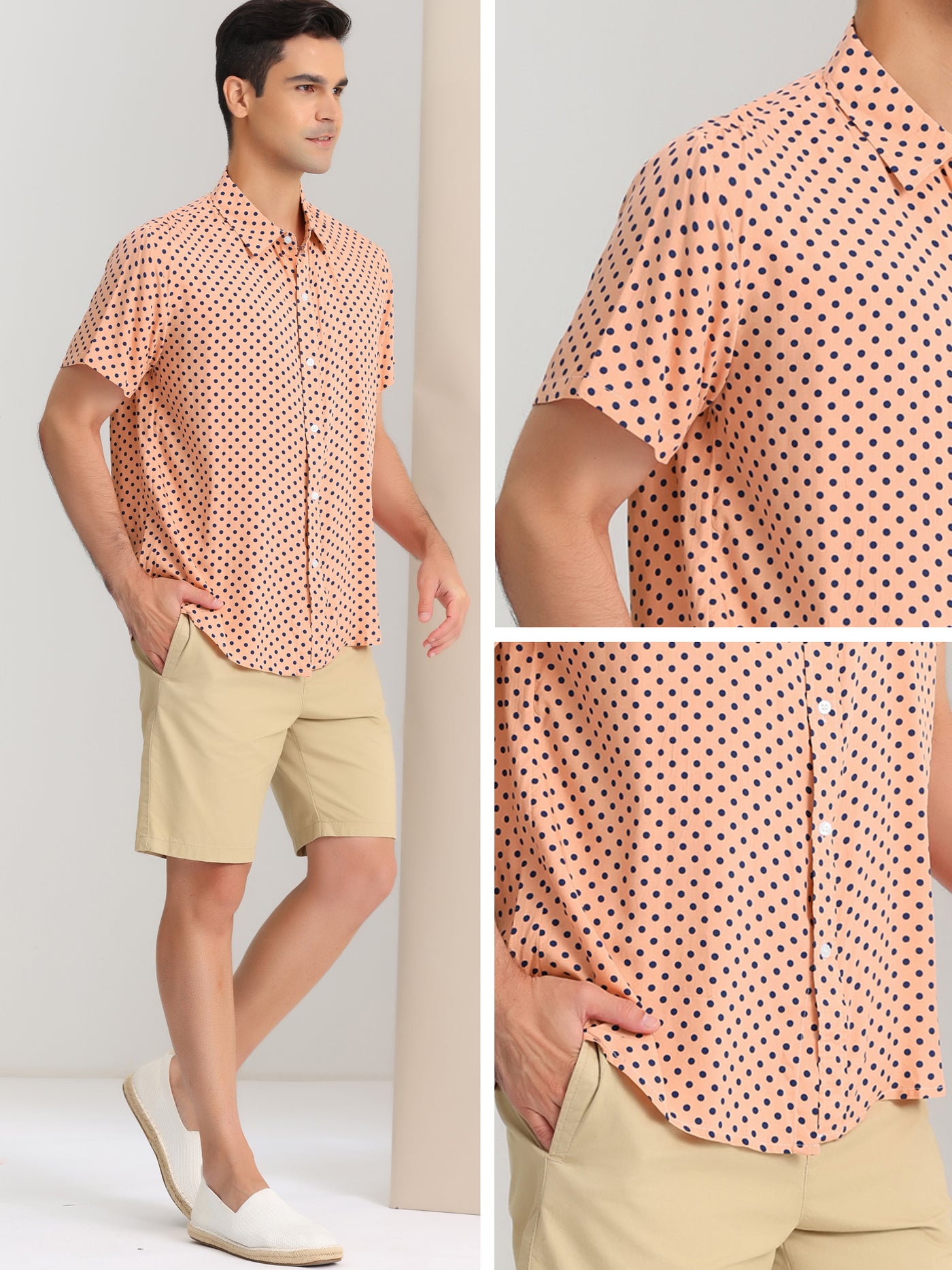Bublédon Polka Dots Shirts for Men's Short Sleeves Regular Fit Summer Hawaiian Point Shirt