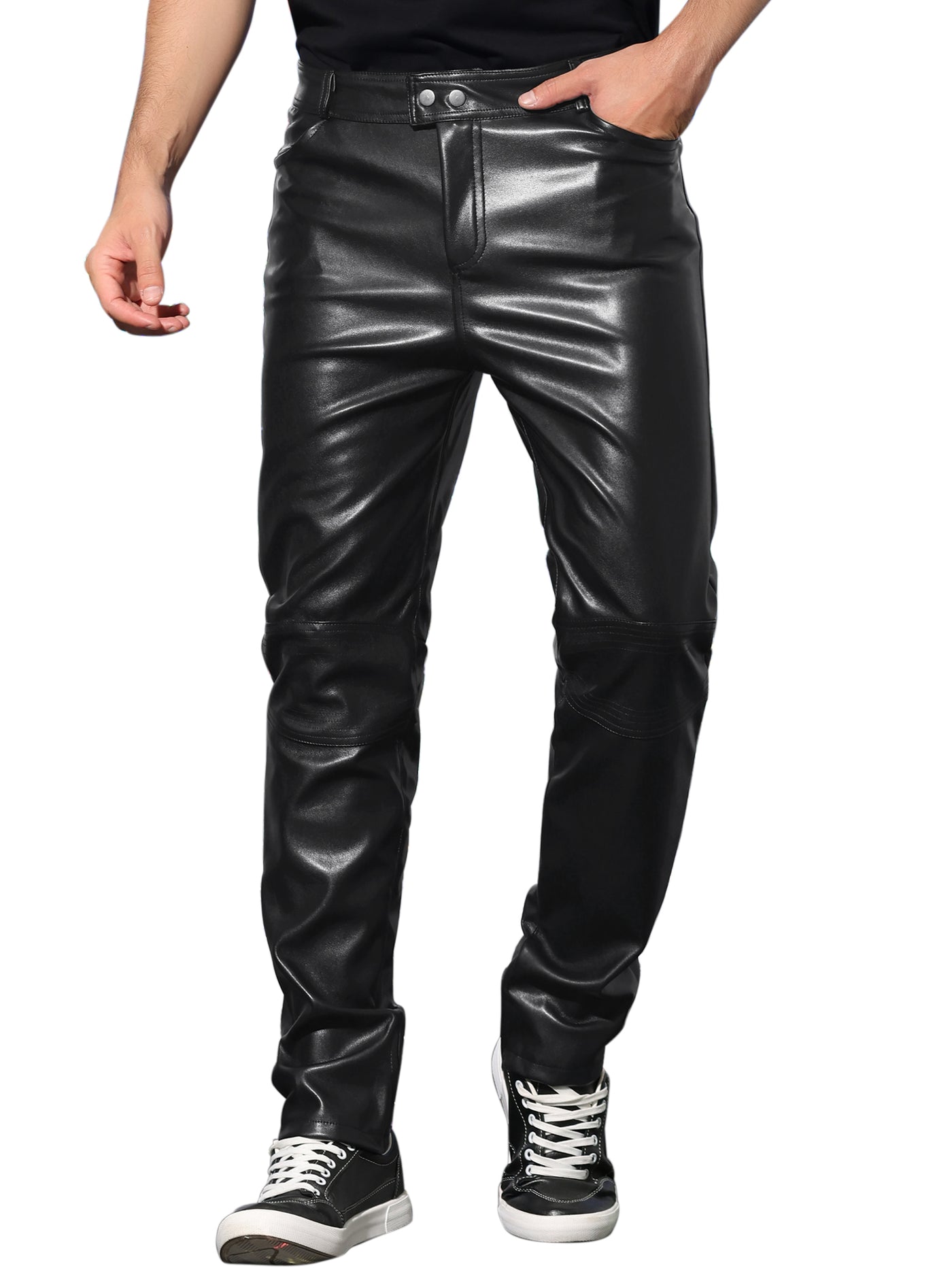 Bublédon Men's Metallic Pants Regular Fit Shiny Party Disco Faux Leather Trousers
