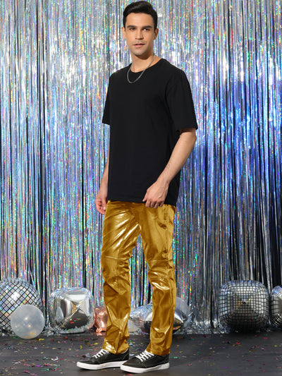 Men's Metallic Pants Regular Fit Shiny Party Disco Faux Leather Trousers