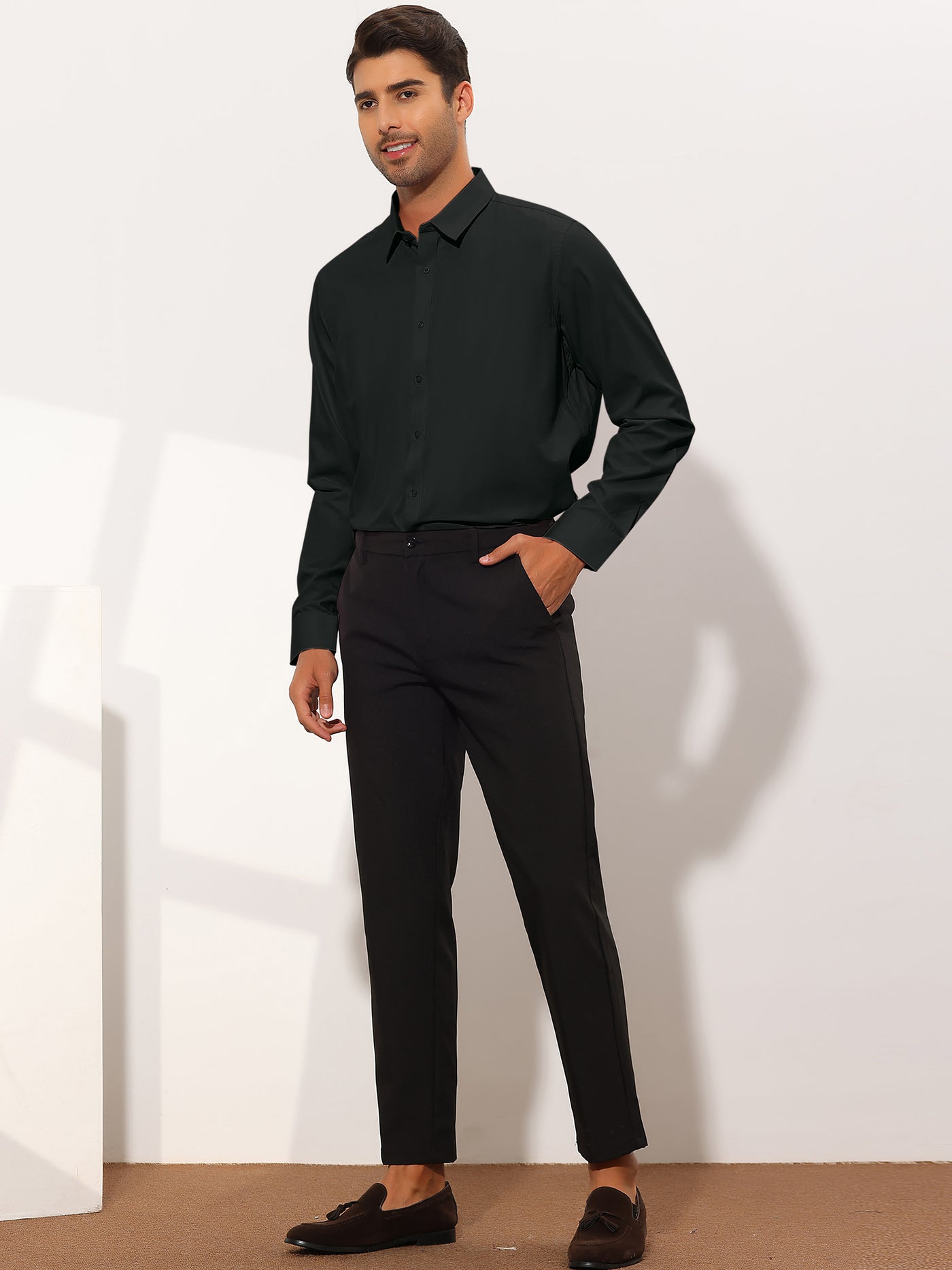 Bublédon Men's Regular Fit Solid Button Down Long Sleeves Business Dress Shirt