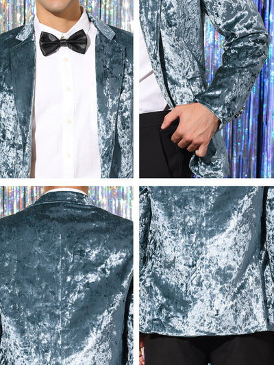 Men's Velvet Blazer Lapel Collar Solid Slim Fit Wedding Prom Sports Coat