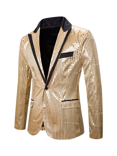 Men's Sequin Blazer Peak Lapel Shiny Wedding Party Tuxedo Sports Coat