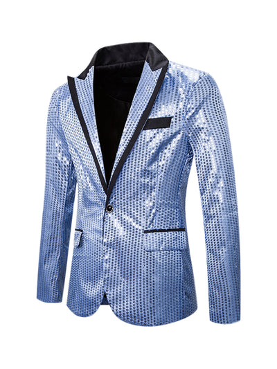 Men's Sequin Blazer Peak Lapel Shiny Wedding Party Tuxedo Sports Coat