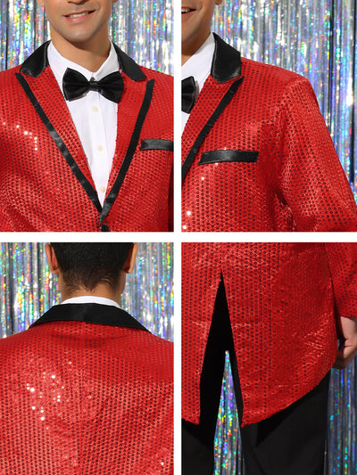 Men's Sequin Tailcoat Tuxedo Blazer Party Wedding Show Sparkle Suit Jacket