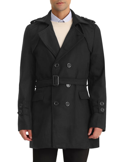 Men's Lapel Collar Double Breasted Belted Warm Pea Trench Coat