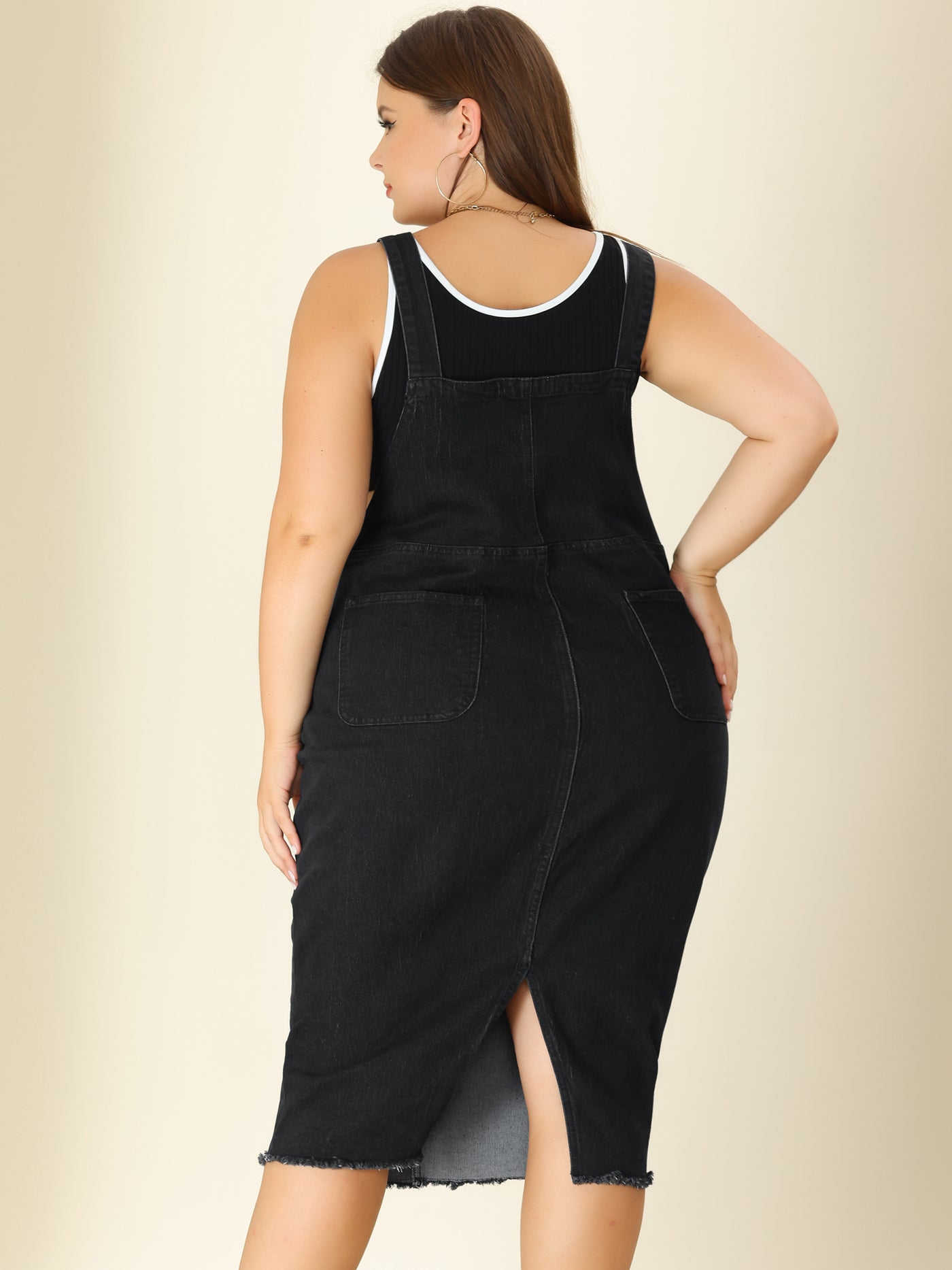 Bublédon Chic Plus Size H Line Denim Overall Suspender Skirt