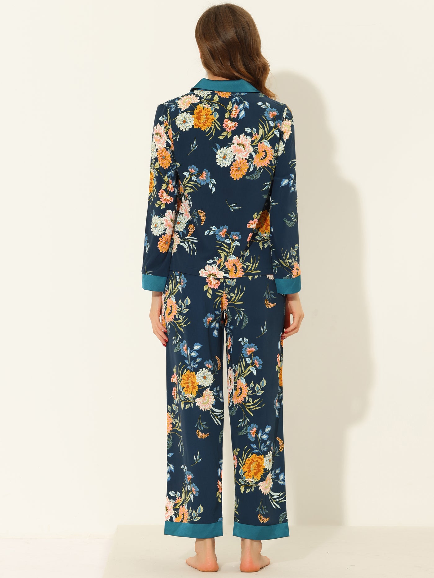 Bublédon Women's Floral Button Down Silk Sleepwear 2pcs Pajama Sets