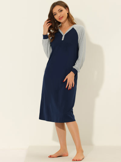 Women's Nightshirt Long Sleeves Button Up Dress Nightgown