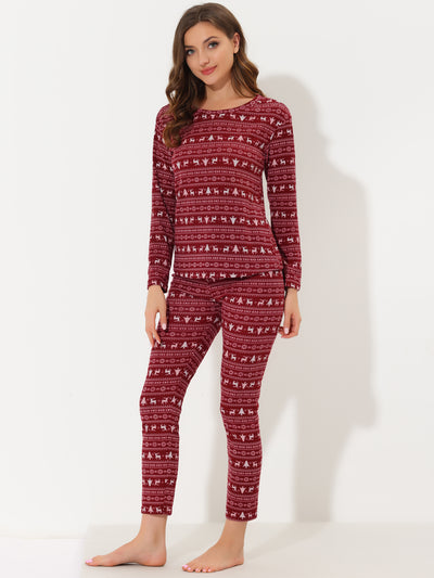Women's Sleepwear Soft Christmas Stretchy Nightwear Elk Pajama Sets