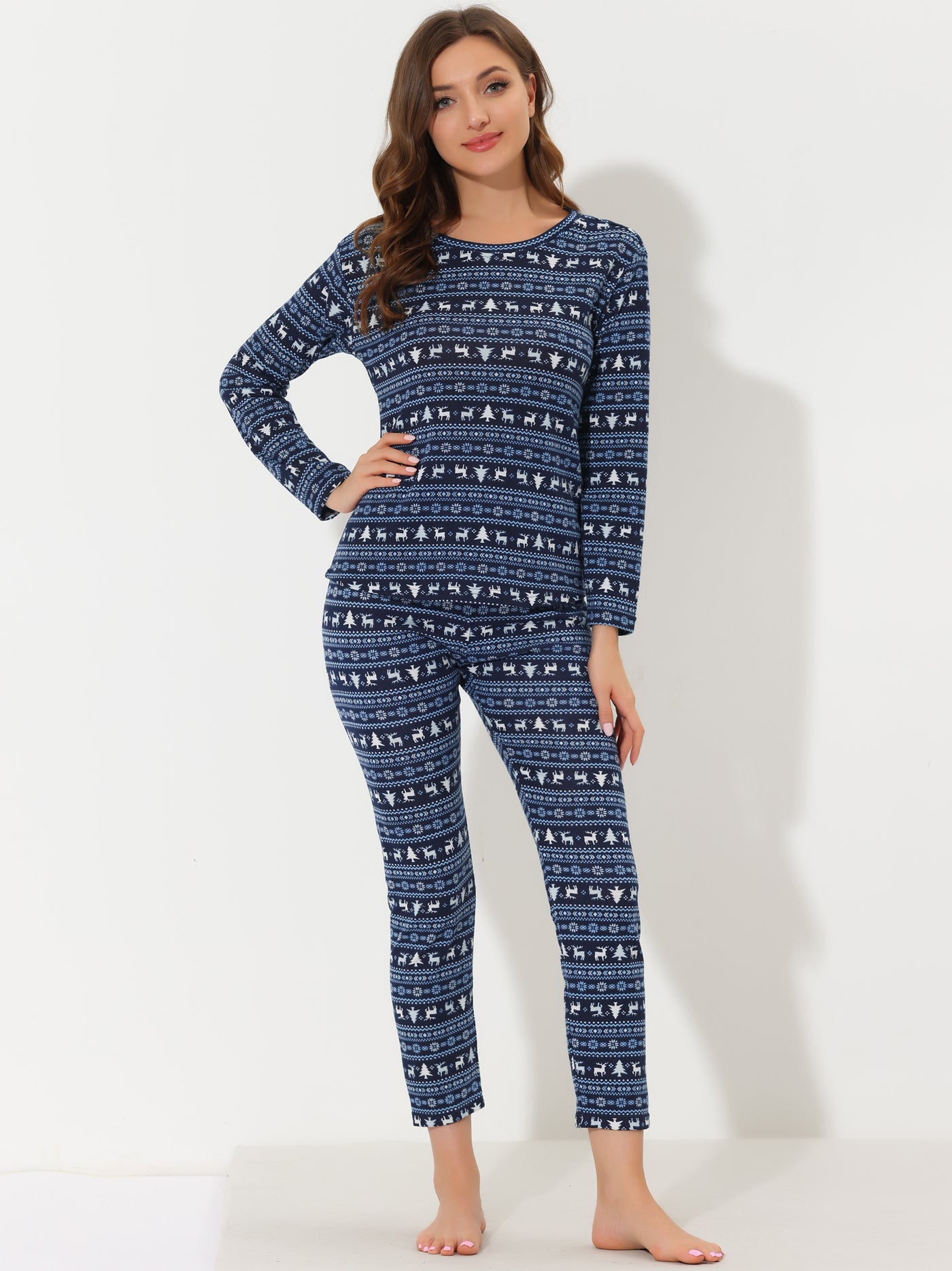 Bublédon Women's Sleepwear Soft Christmas Stretchy Nightwear Elk Pajama Sets
