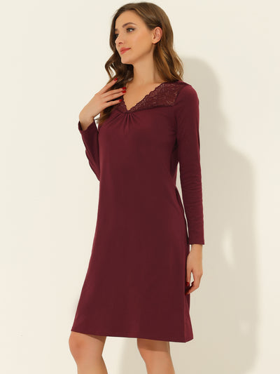 Women's Pajamas Nightshirt Lace Trim Lounge Dress Nightgown