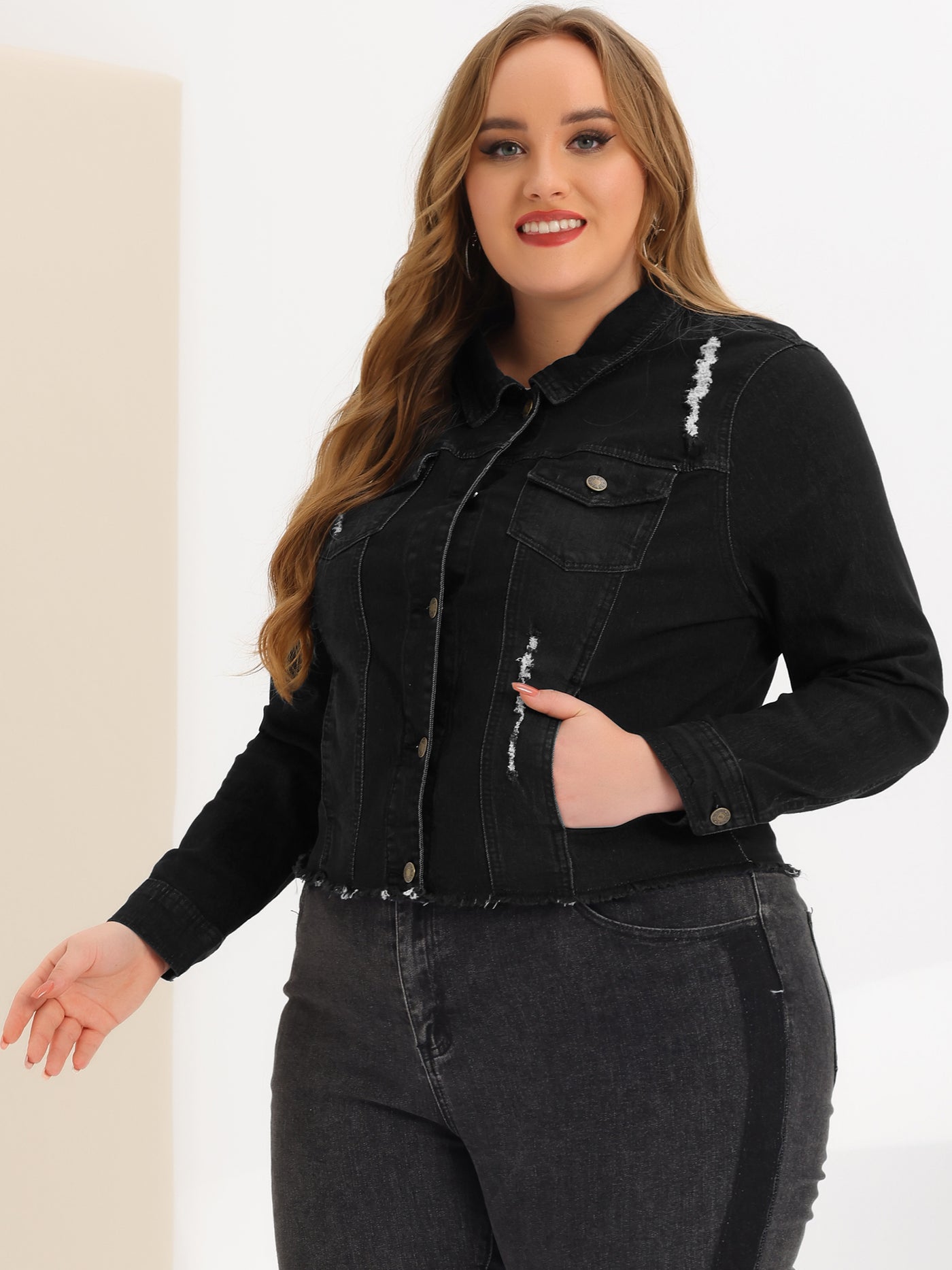 Bublédon Women's Classic Plus Size Denim Jacket