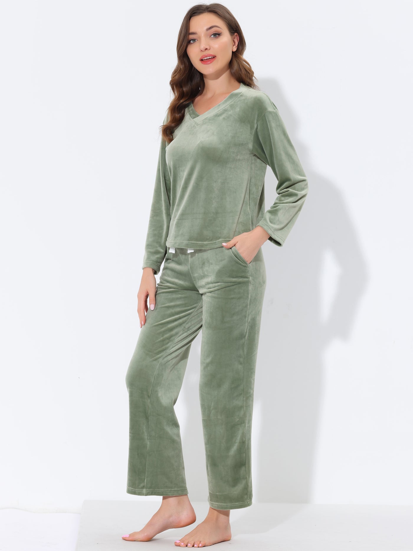 Bublédon Women's Sleepwear Velvet Nightwear with Pockets Pajama Sets