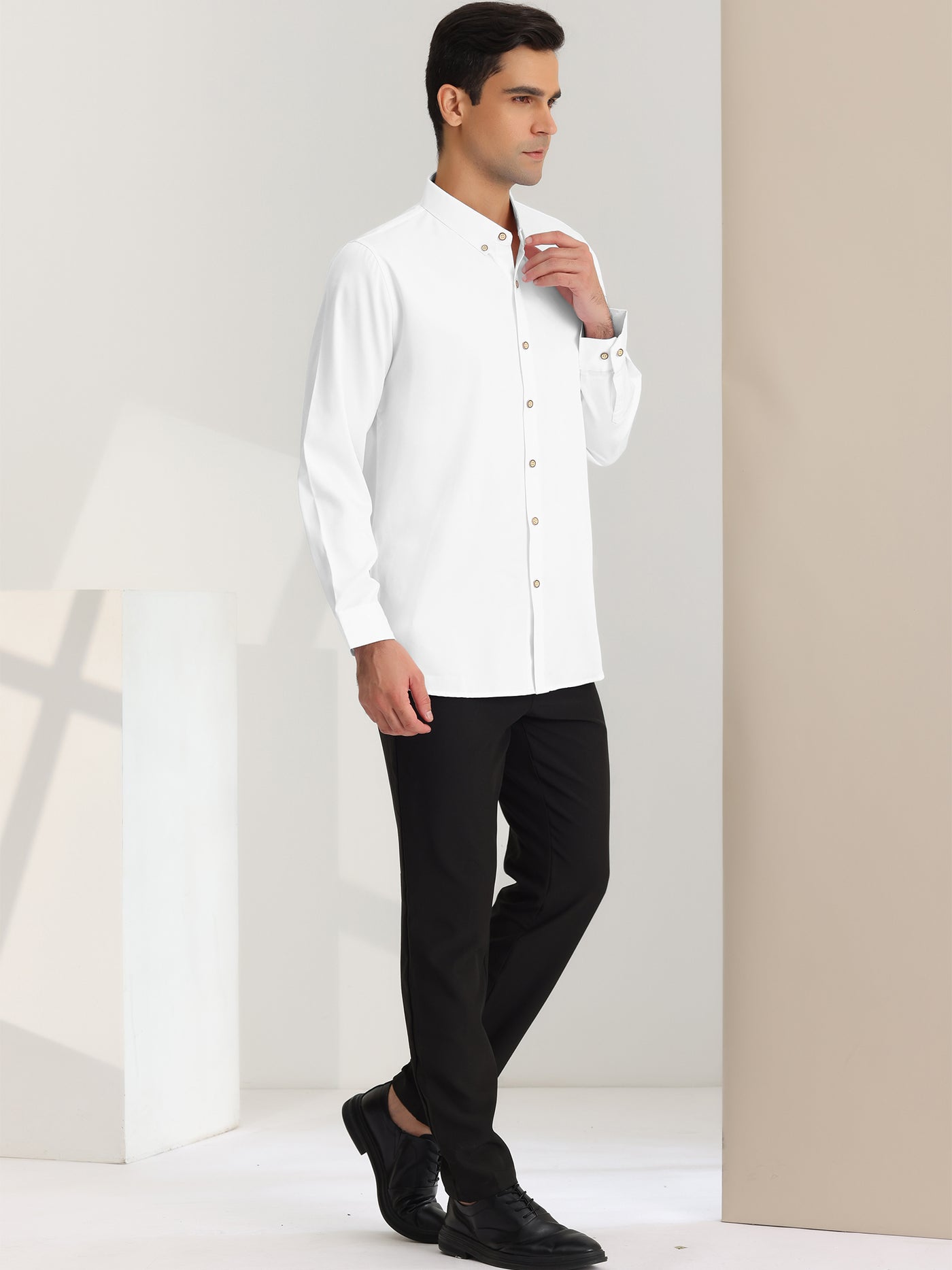 Bublédon Men's Dress Shirt Regular Fit Button Closure Long Sleeves Prom Shirts
