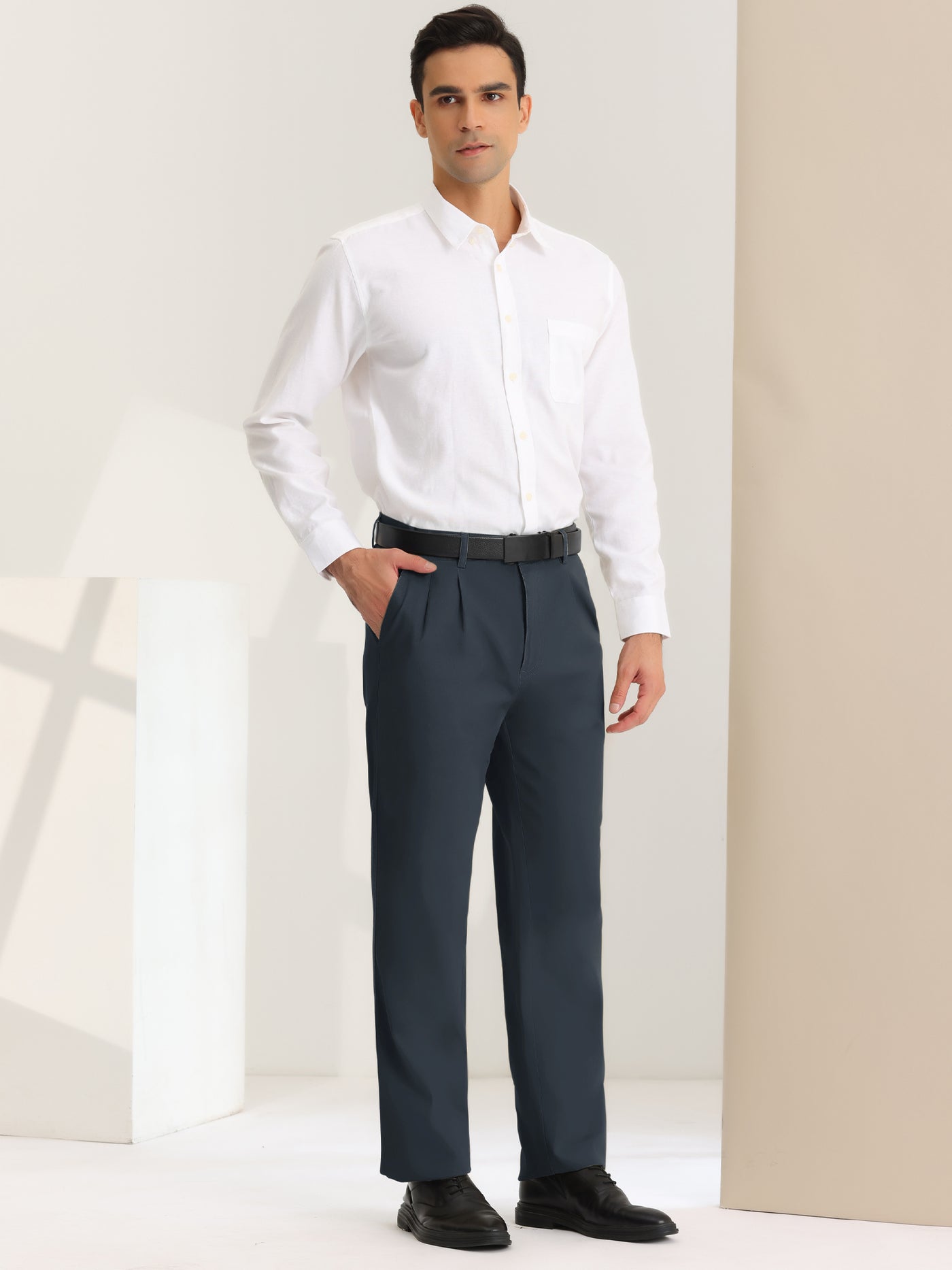 Bublédon Men's Business Classic Fit Dress Pants Pleated Front Workwear Trousers