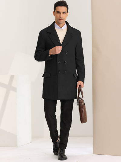 Men's Winter Overcoat Double Breasted Notched Lapel Mid-Length Pea Coat