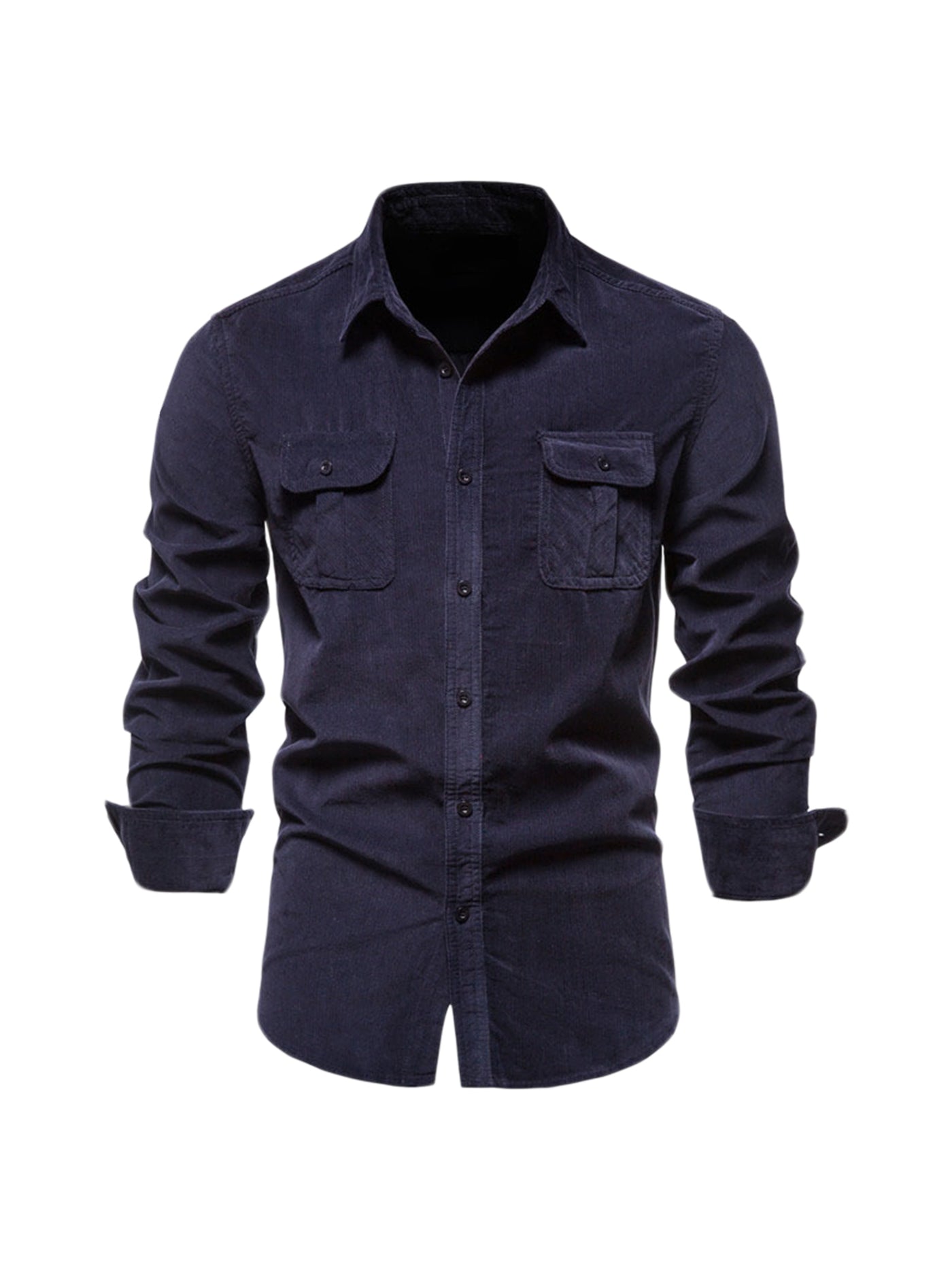 Bublédon Men's Corduroy Shirt Casual Solid Point Collar Button Down Long Sleeves Shirts