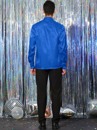 Men's Sequin Shirt Long Sleeves Button Down Prom Party Satin Shirts