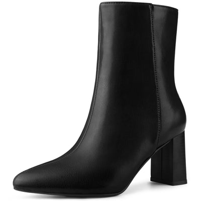 Women's Zipper Pointed Toe Block Heels Ankle Boots