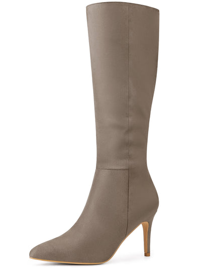 Perphy Women's Pointed Toe Stiletto Heel Side Zip Knee High Boots