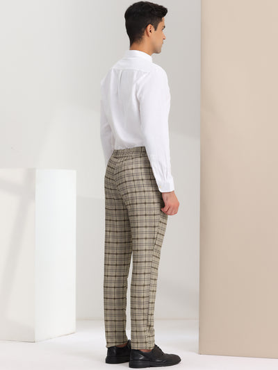 Men's Slim Fit Checked Flat Front Business Plaid Formal Dress Pants