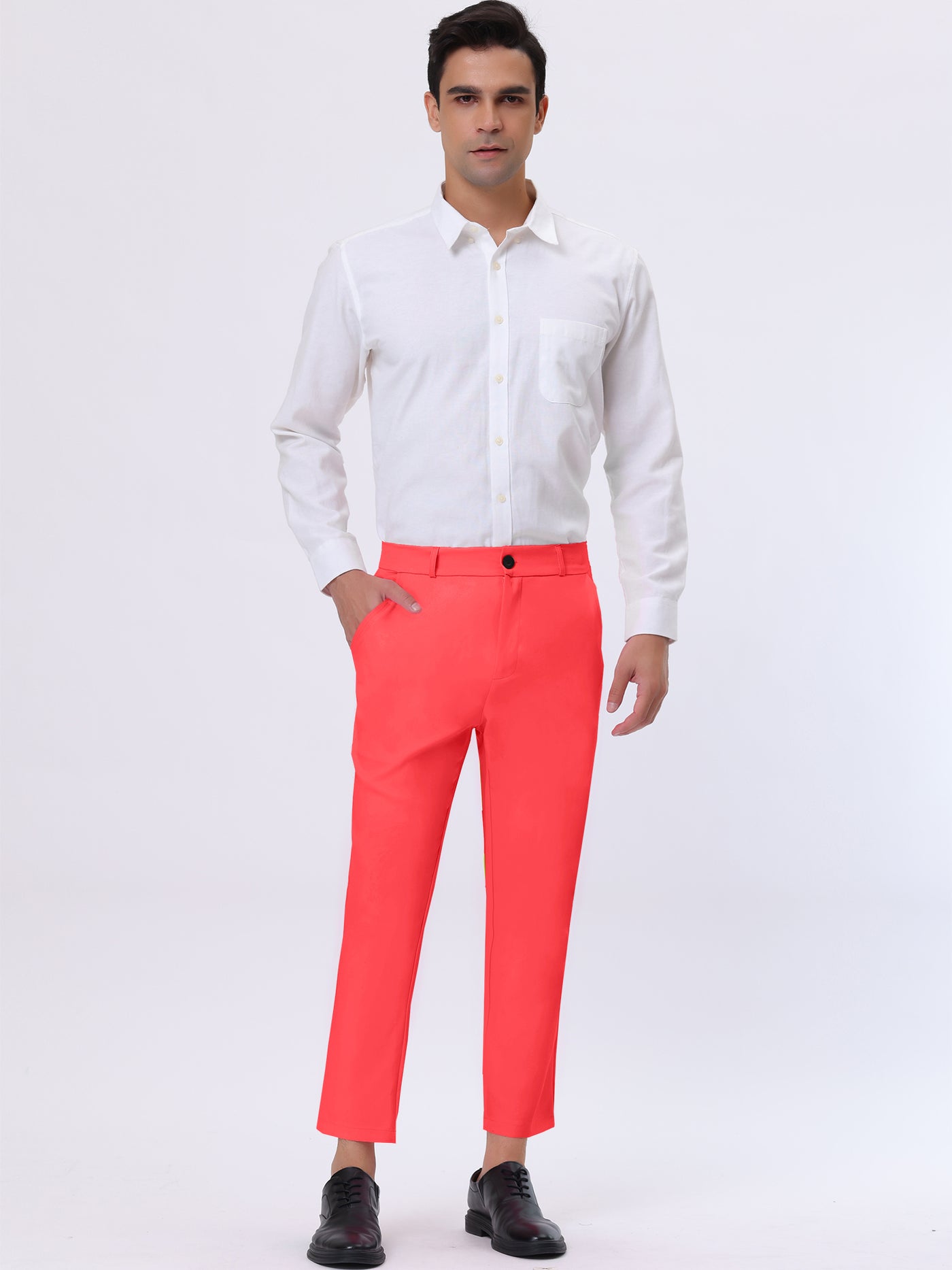 Bublédon Men's Dress Cropped Pants Ankle Length Solid Classic Fit Business Trousers