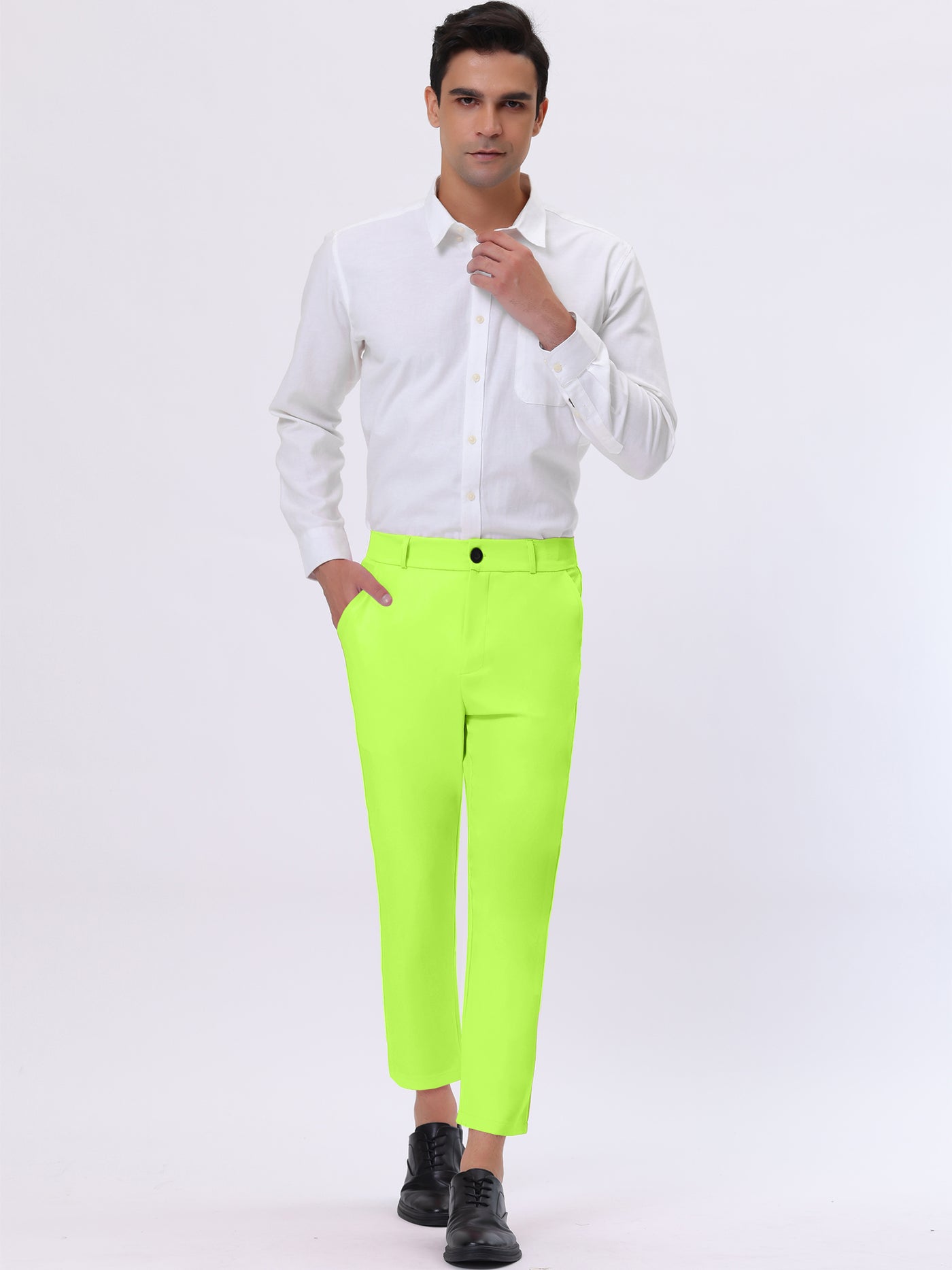 Bublédon Men's Dress Cropped Pants Ankle Length Solid Classic Fit Business Trousers
