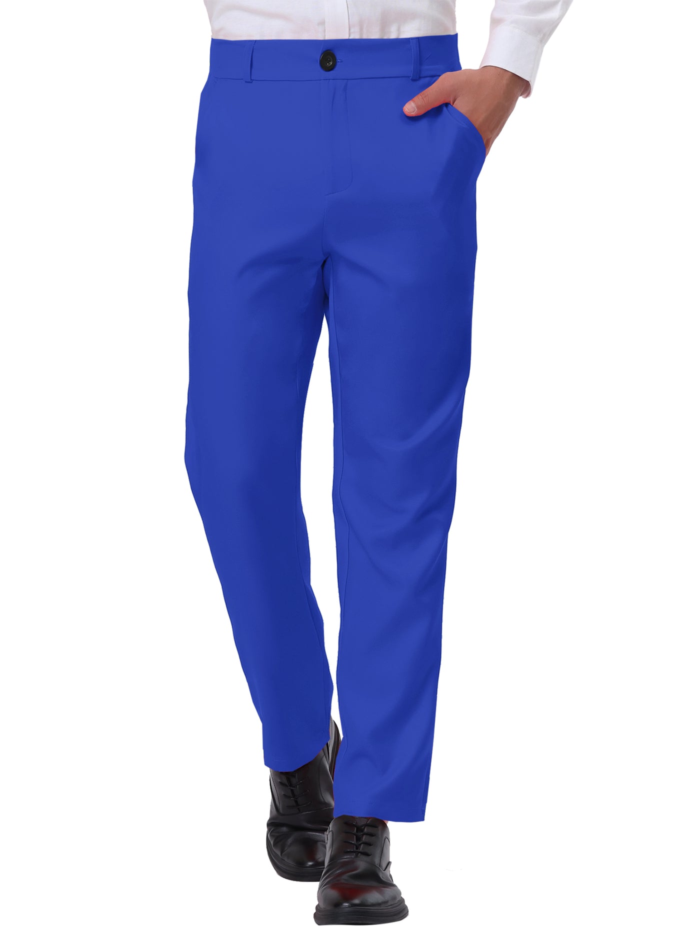 Bublédon Men's Formal Flat Front Straight Fit Solid Color Wedding Prom Pants