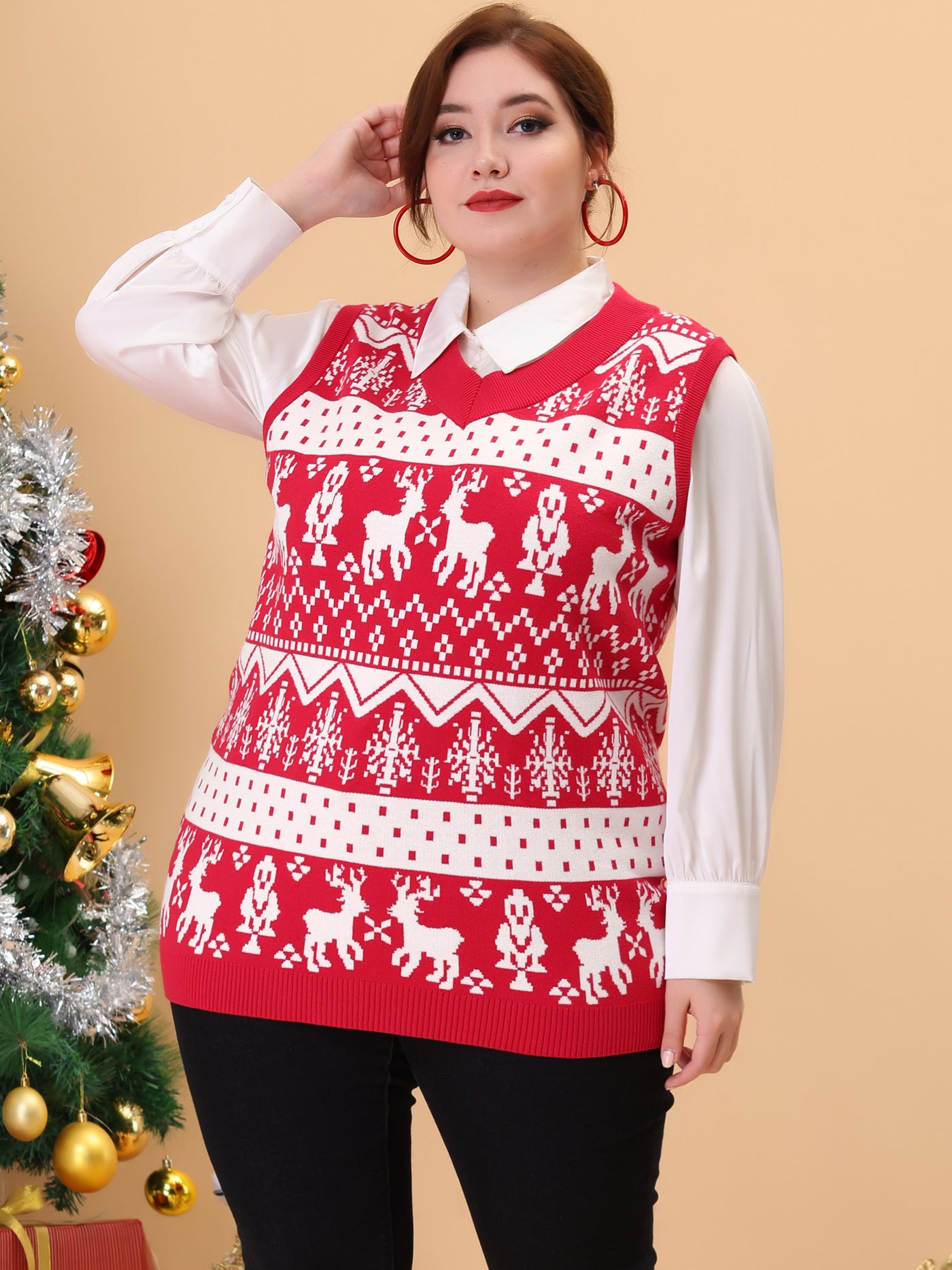 Bublédon Plus Size Vest V Neck Loose Knitted Sleeveless Sweater