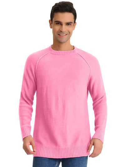 Men's Round Neck Sweater Long Sleeves Raglan Knit Jumper Pullovers