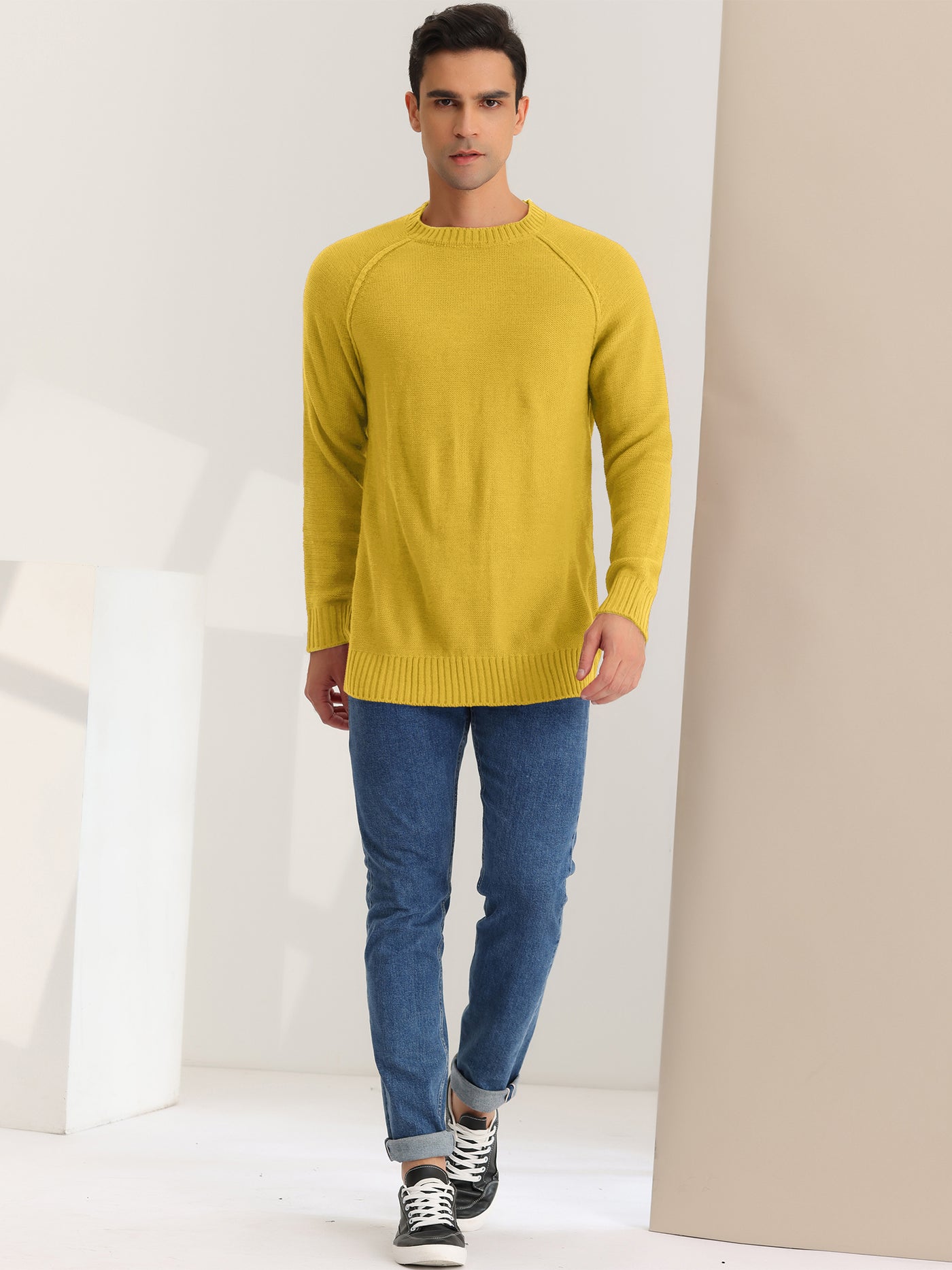 Bublédon Men's Round Neck Sweater Long Sleeves Raglan Knit Jumper Pullovers
