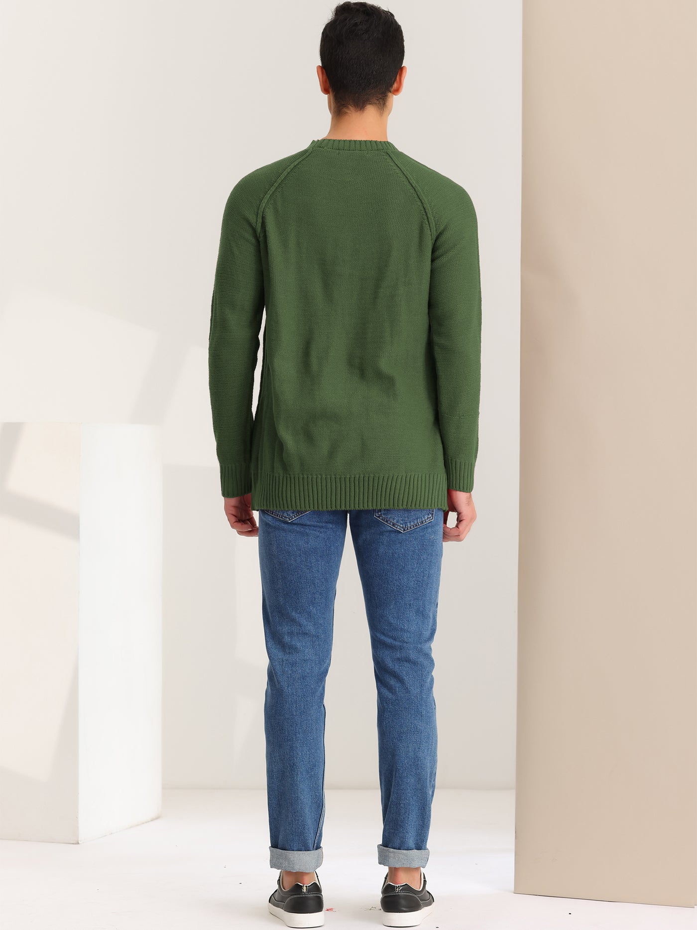 Bublédon Men's Round Neck Sweater Long Sleeves Raglan Knit Jumper Pullovers