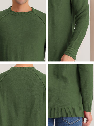 Men's Round Neck Sweater Long Sleeves Raglan Knit Jumper Pullovers