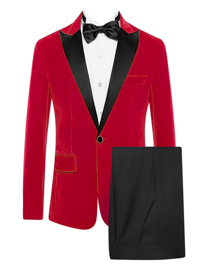 Men's 2 Piece Velvet Blazer Suits Peaked Lapel Wedding Dinner Suit Jacket Tuxedo Set with Bow Tie