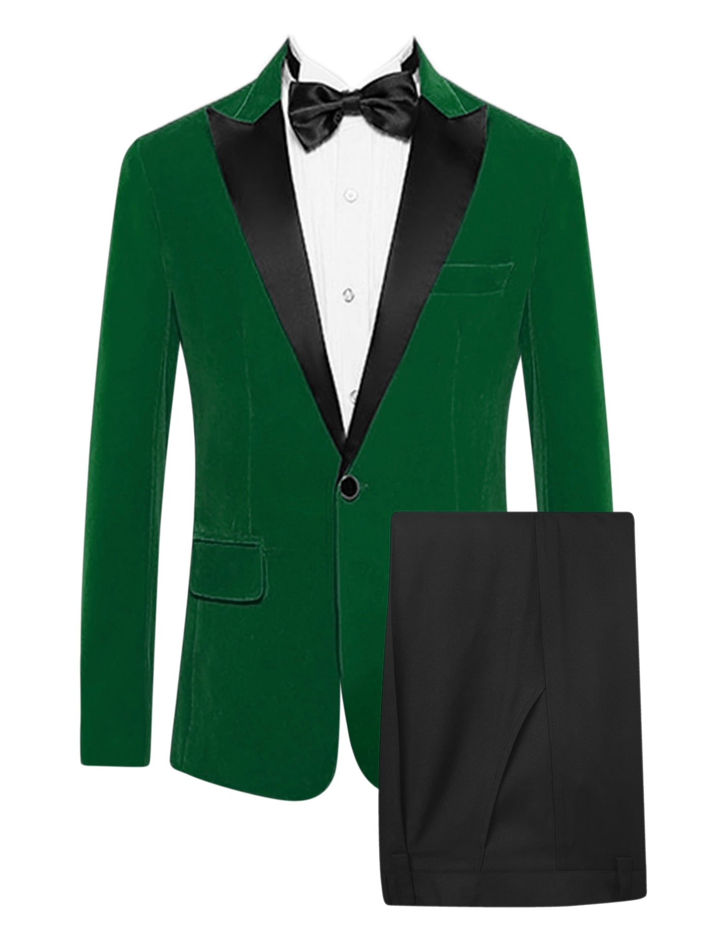 Bublédon Men's 2 Piece Velvet Blazer Suits Peaked Lapel Wedding Dinner Suit Jacket Tuxedo Set with Bow Tie