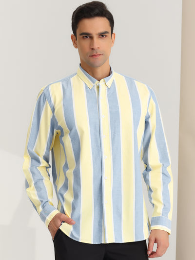 Stripe Long Sleeves Button Down Color Block Dress Shirt