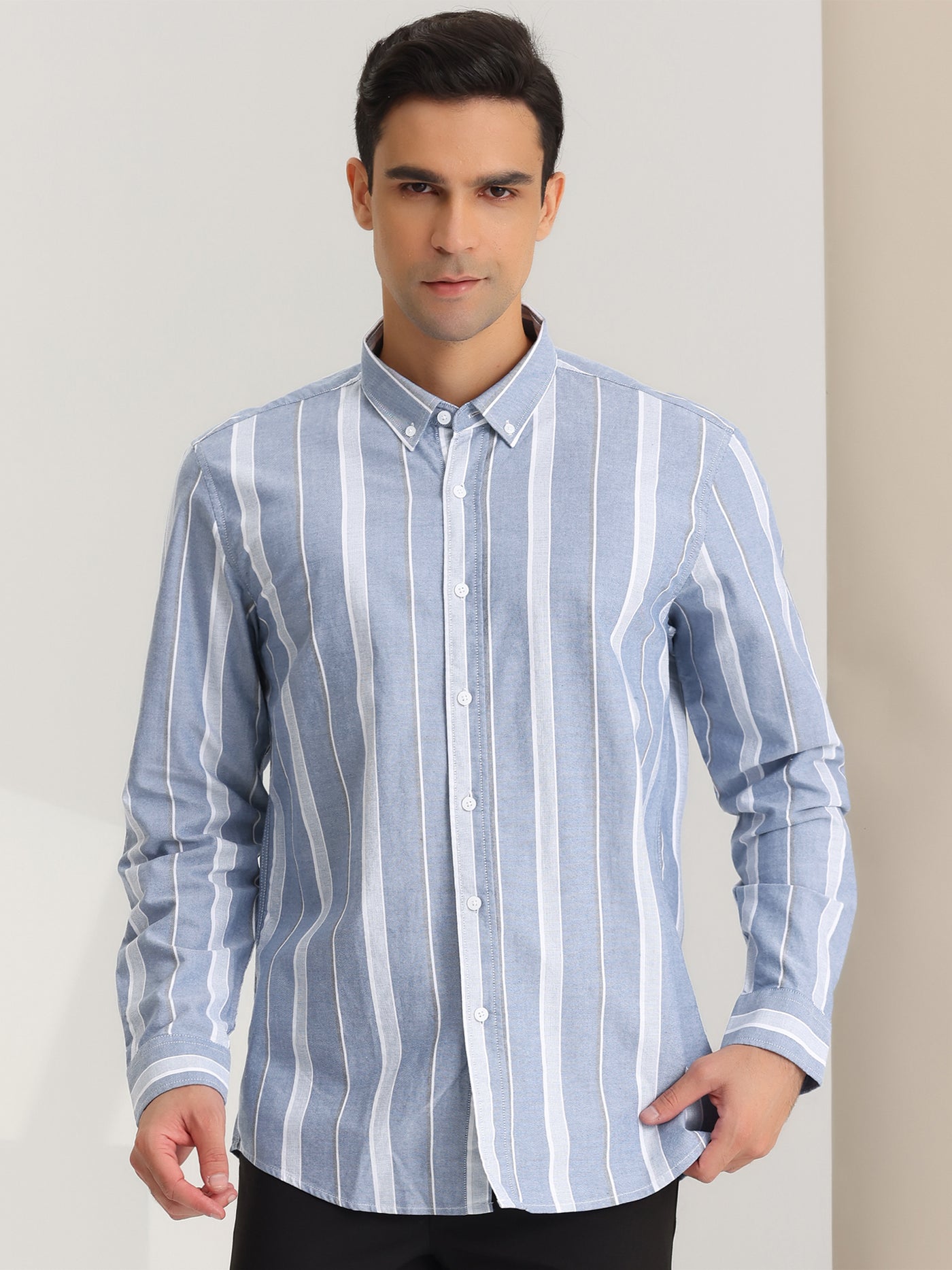Bublédon Stripe Long Sleeves Button Down Color Block Dress Shirt
