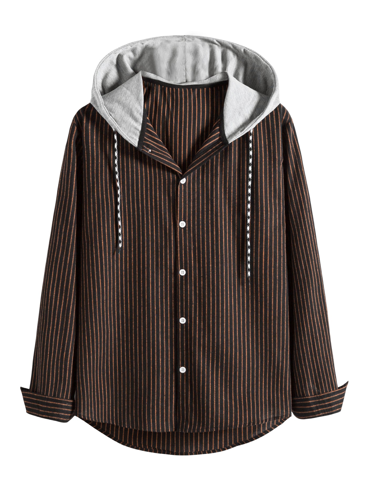 Bublédon Hoodie Striped Long Sleeves Button Closure Hood Shirt Jacket