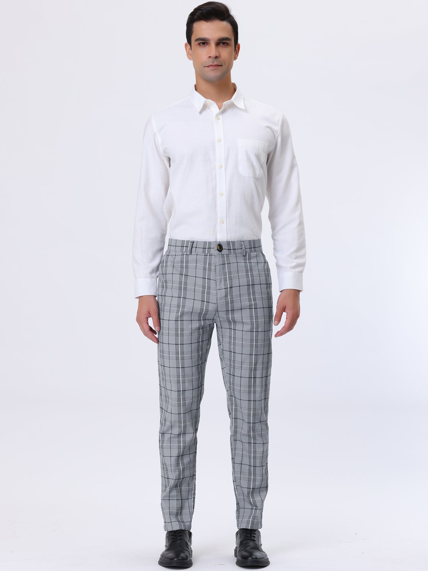 Bublédon Men's Plaid Slim Fit Trousers Flat Front Casual Checked Printed Dress Pants