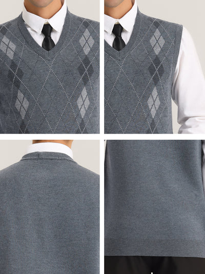 Men's Argyle Vests Sleeveless V Neck Slim Fit Pullover Knitted Sweater